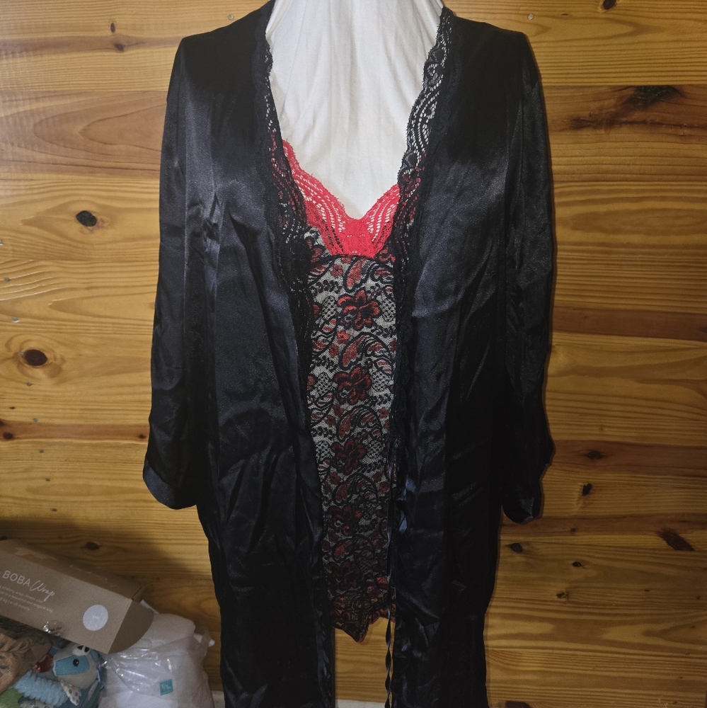 Secret Treasures Black and Red Lace Robe